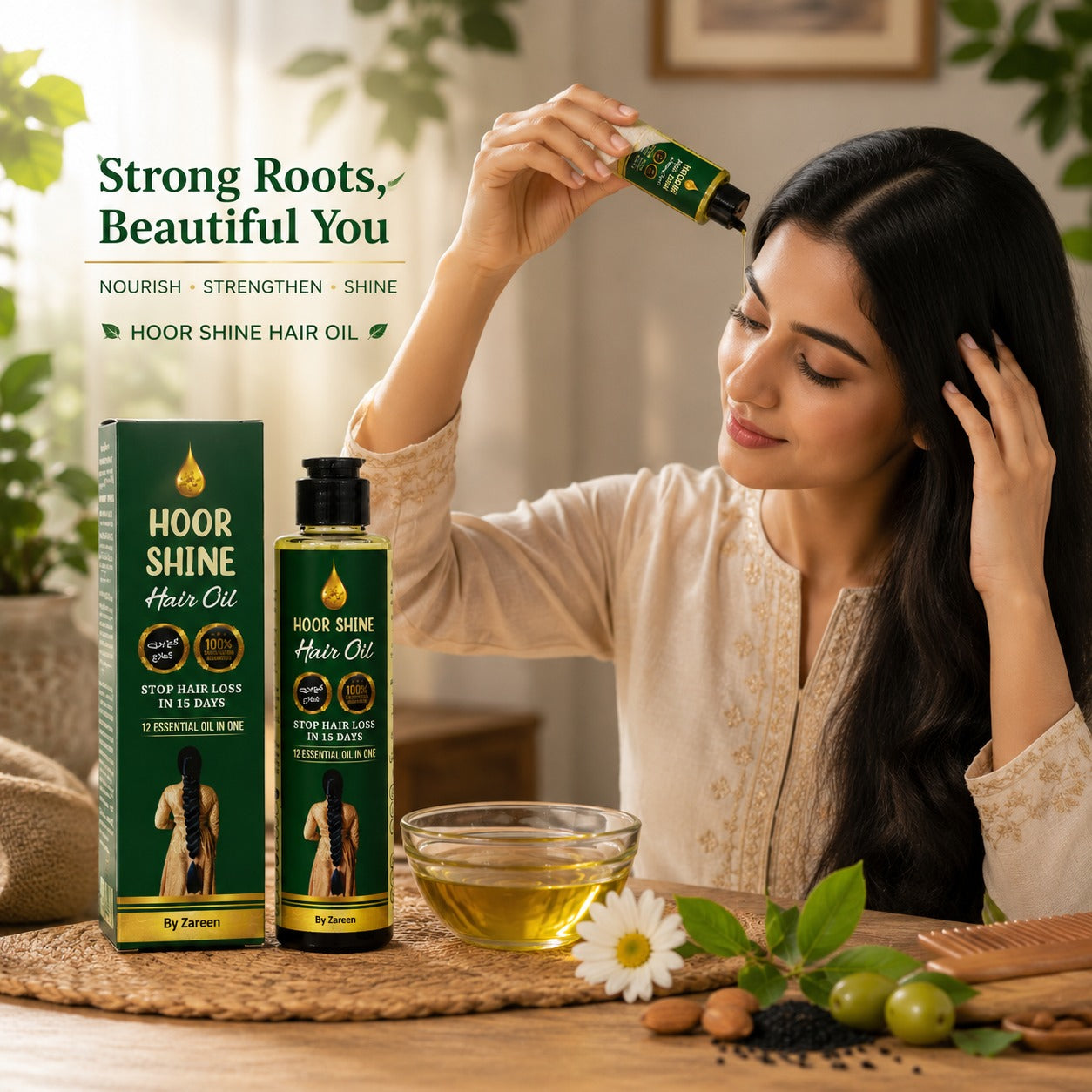 Hoor Shine Hair Oil By Zareen - 12 Essential Oils In One | Anti-Hair Loss & Hair Growth Formula